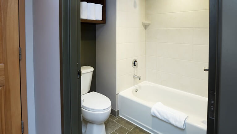 The bathroom in the Grizzly Family Suite
